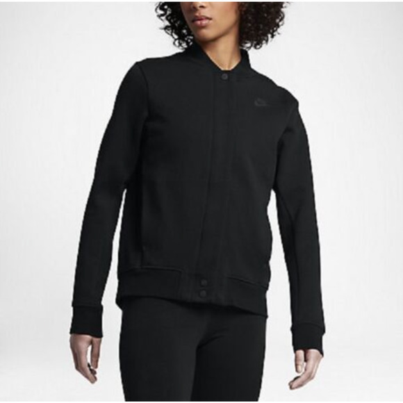 Nike Tech Fleece Destroyer Jacket Womens M Medium Black Snap Button Zip Up - Picture 1 of 15